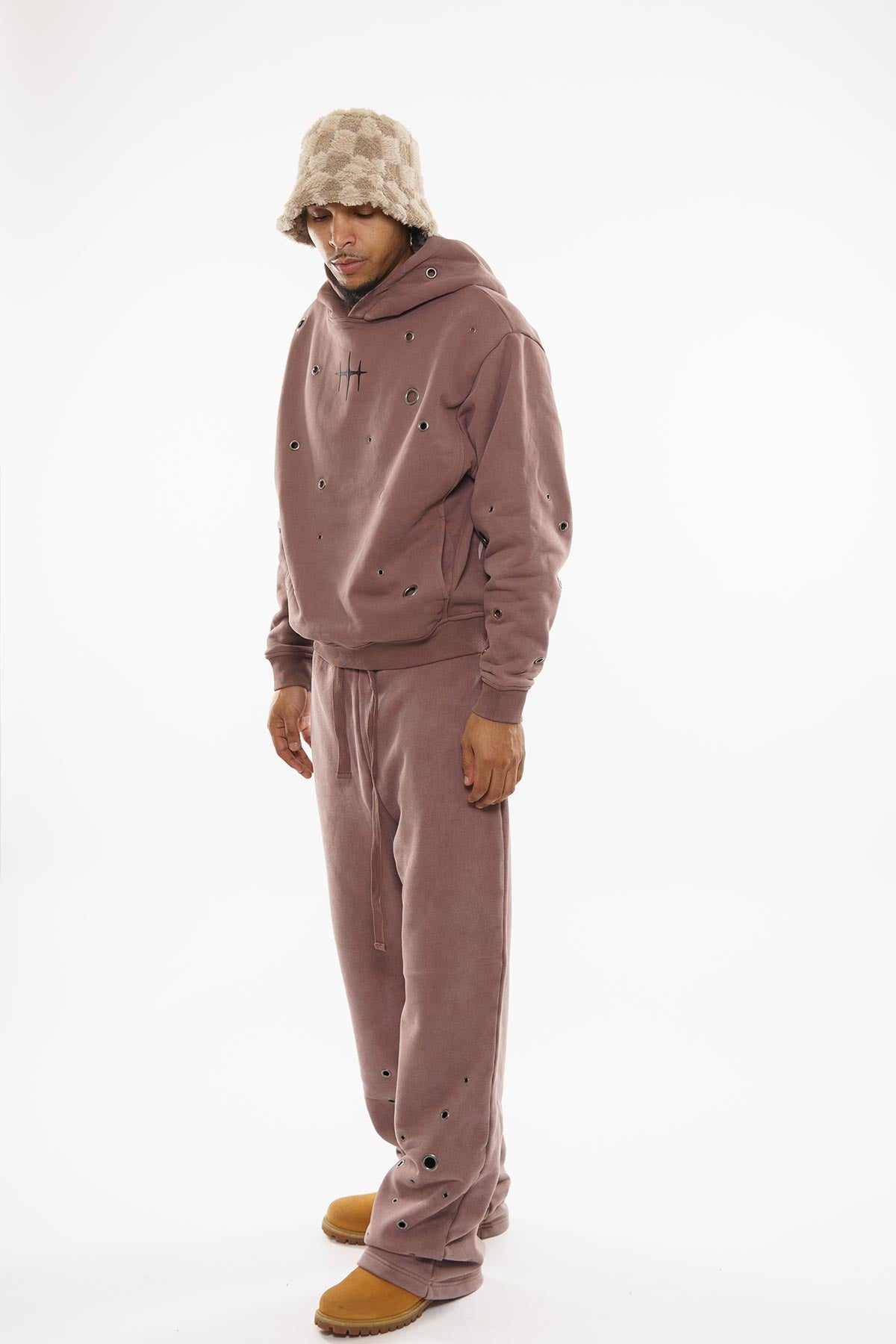 Unknown Garment-dyed, heavyweight cotton fleece cropped pullover hoodie