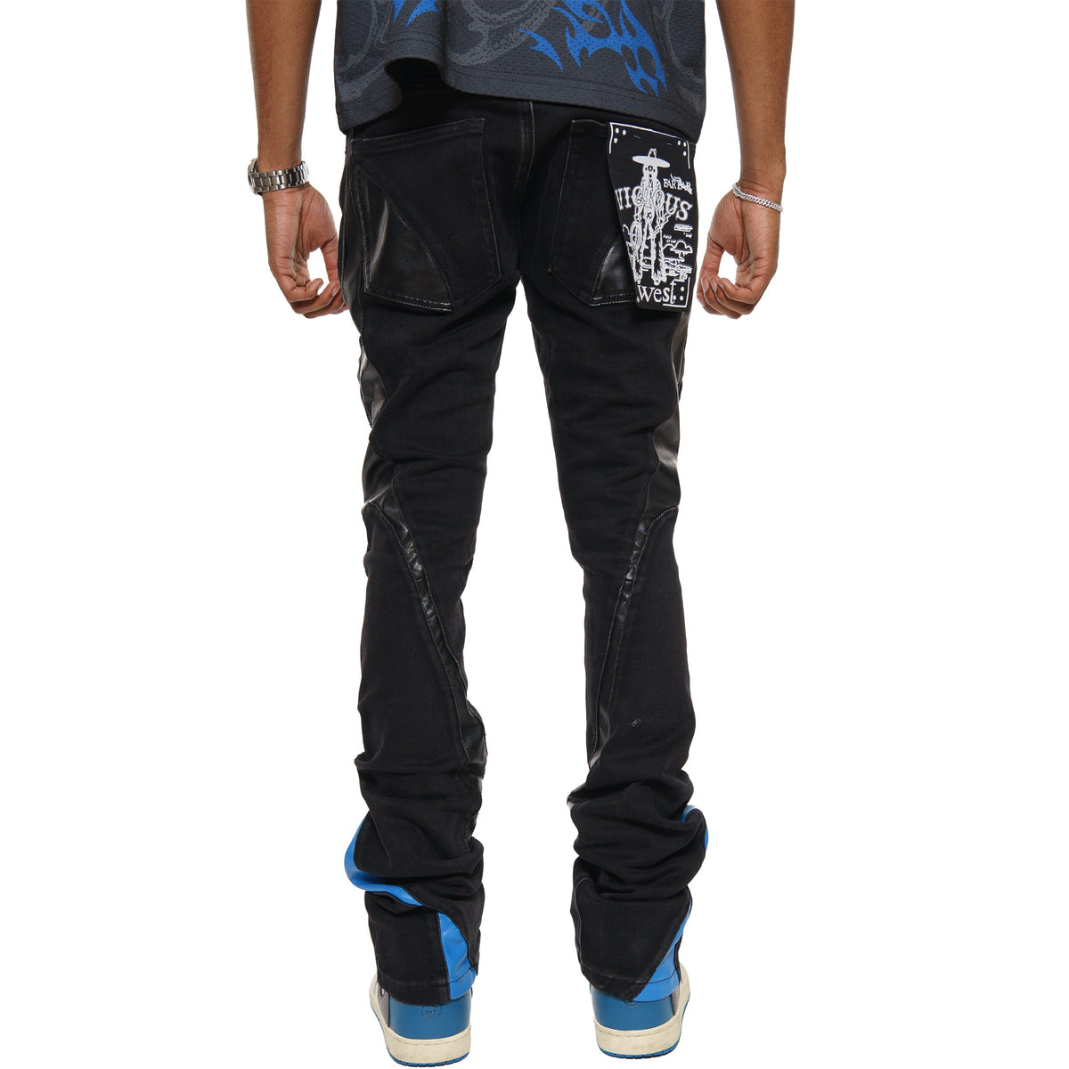 Stack denim w/ leather cut & sew details