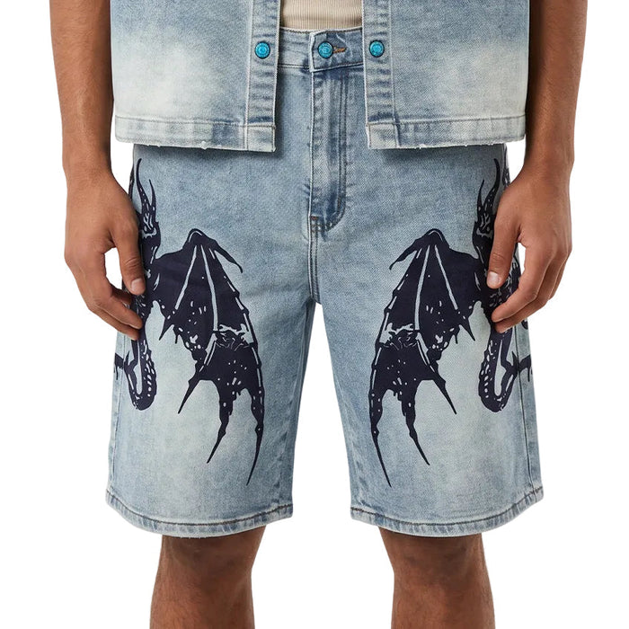 Dragon crest denim shorts