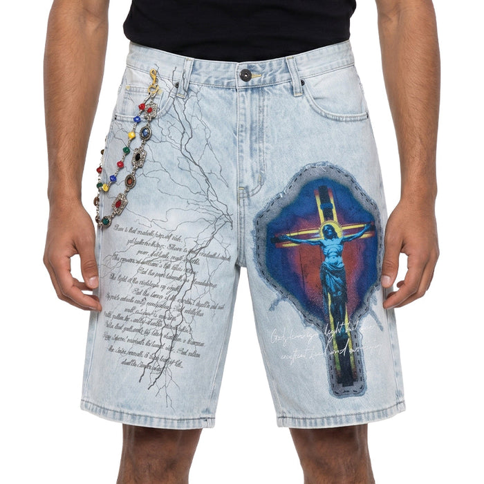 Divine fracture denim shorts