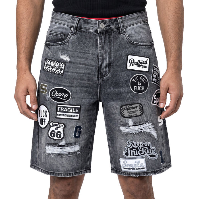 Denim patch shorts
