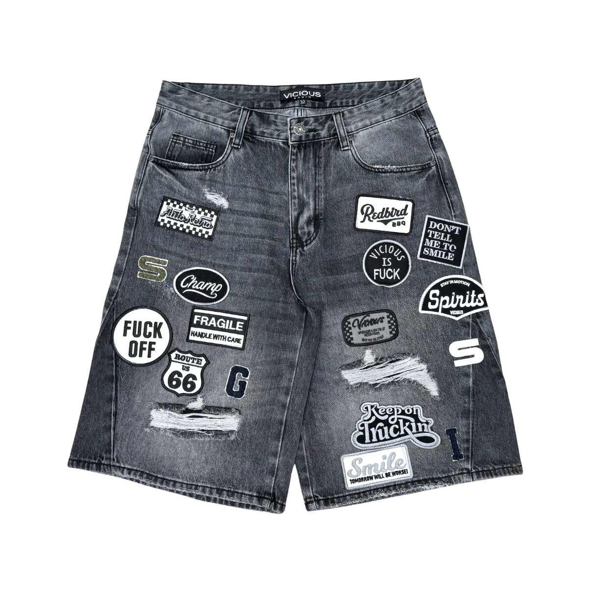 Denim patch shorts