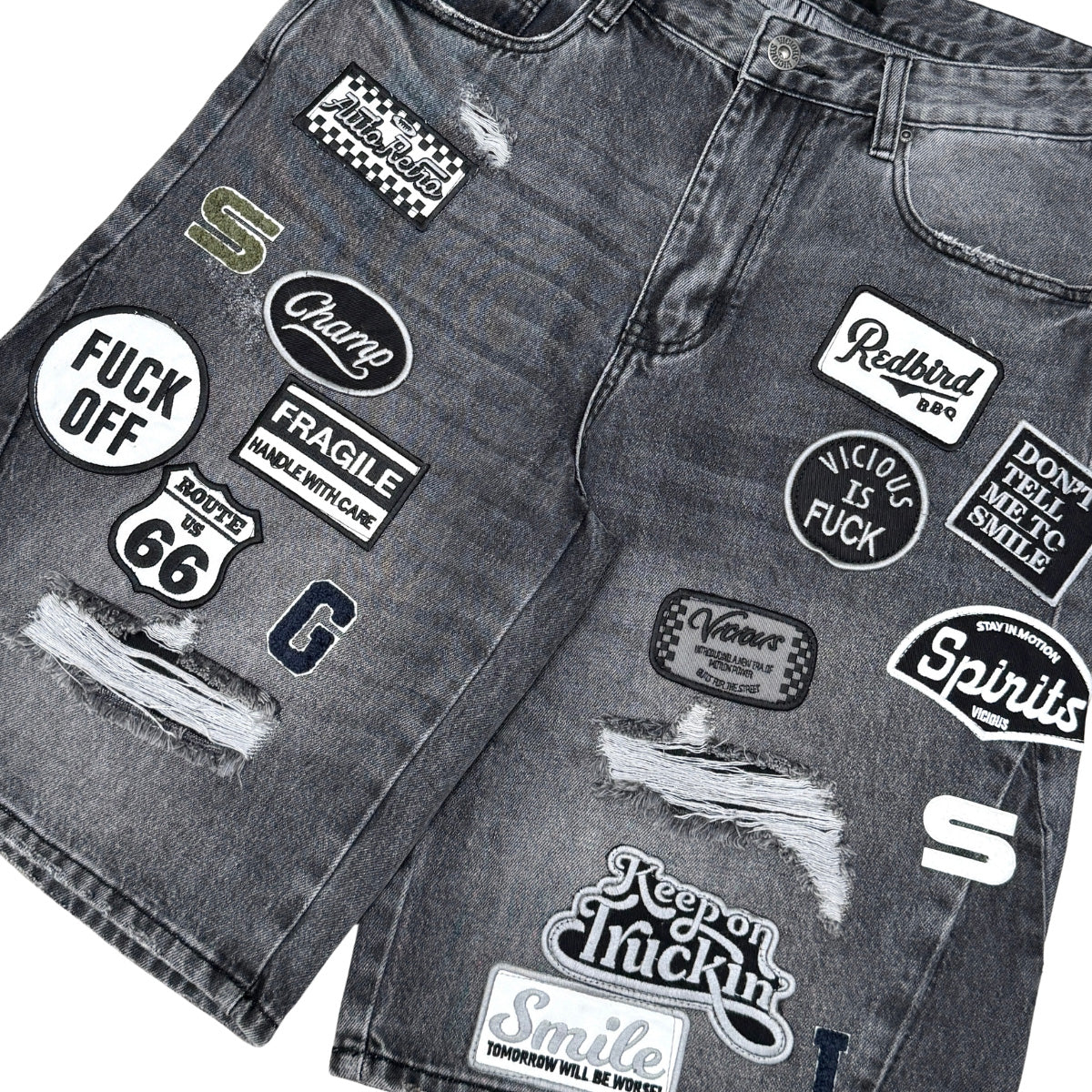 Denim patch shorts