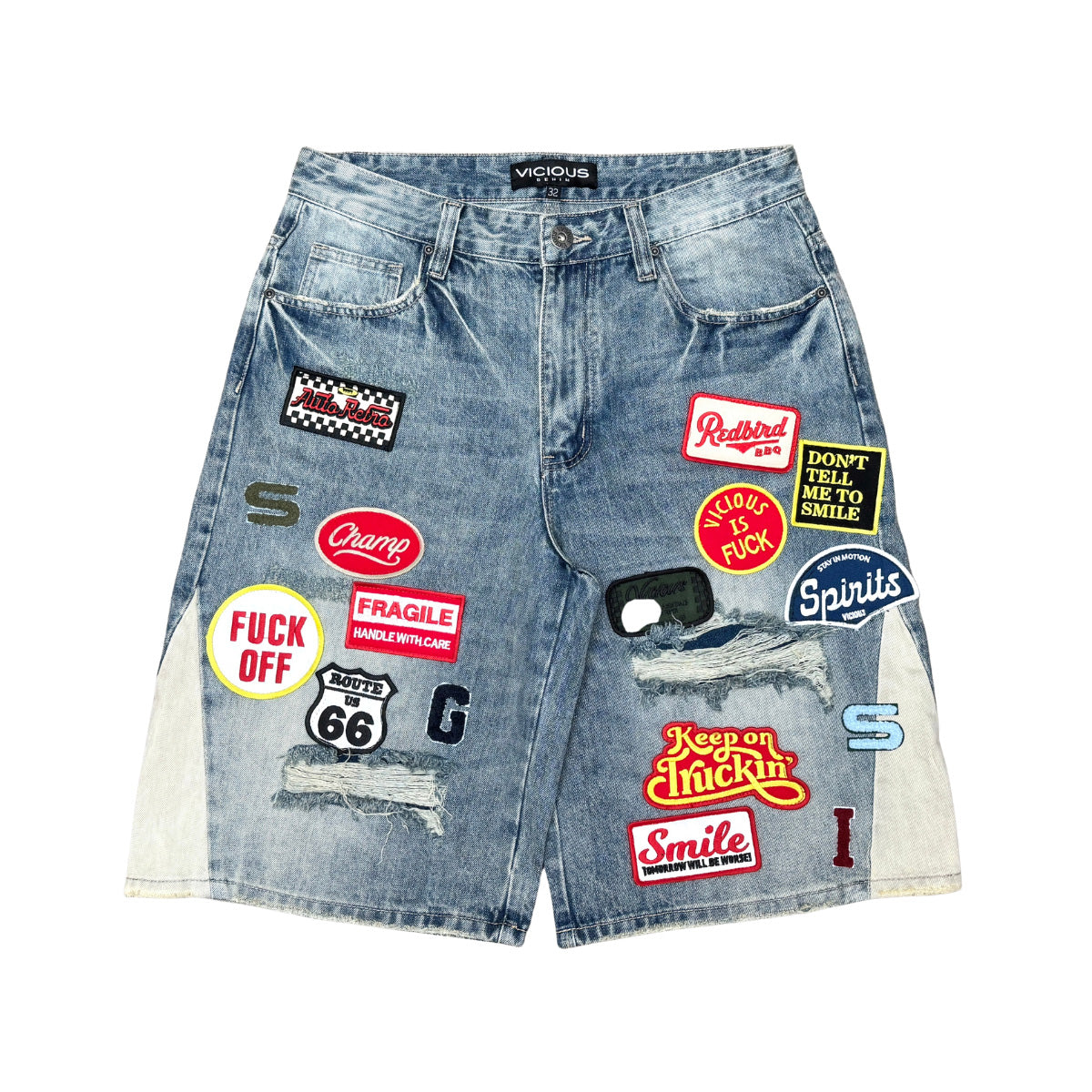 Denim patch shorts