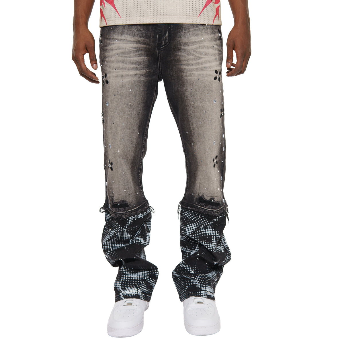 Rhinestone embellished denim pant