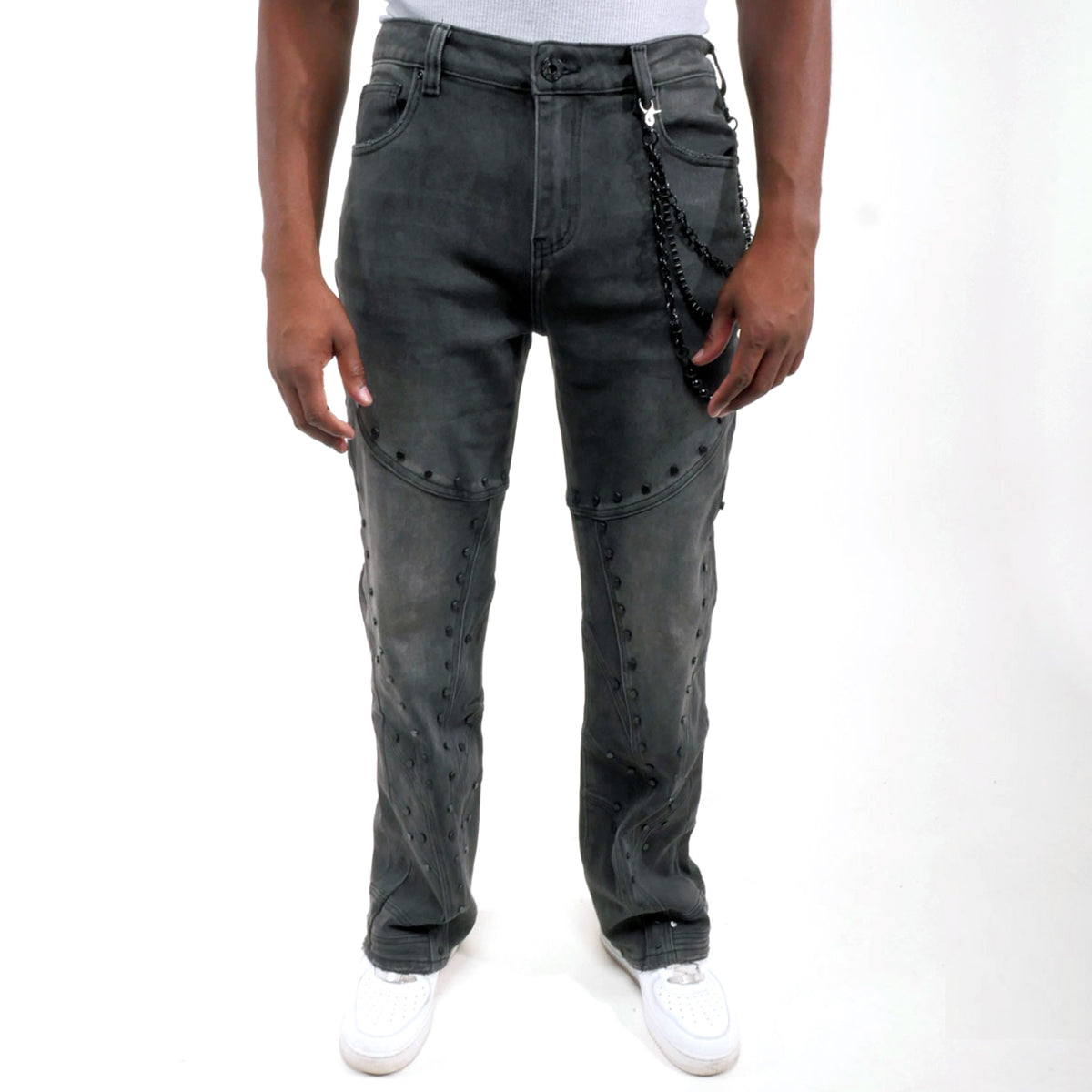 Embellished studded premium rhinestone denim pant