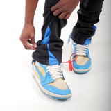 Stack denim w/ leather cut & sew details
