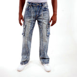 Pearl medium studded relaxed straight denim pant