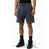 Drawstring printed washed shorts