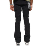 Rip & repair flare denim pant w/ metal ring details