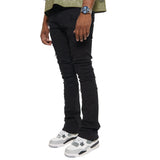 Rip & repair flare denim pant w/ metal ring details