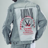 Denim jacket w/ suede cut & sew and pearl + gem stone details