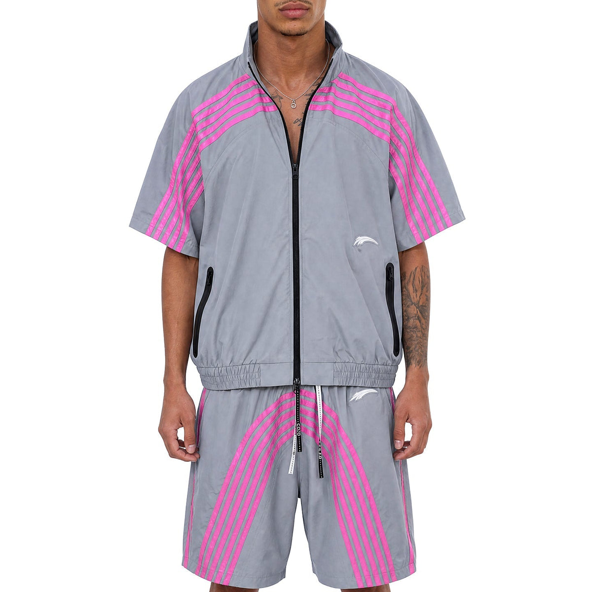 5 stripe nylon short set