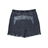 Drawstring printed washed shorts