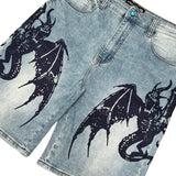 Dragon crest denim shorts